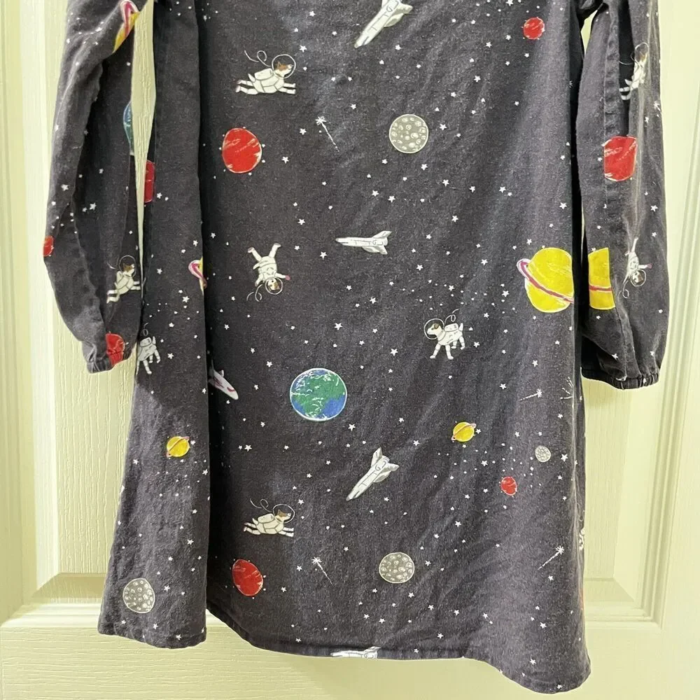Mini Boden Sprout in Space Tunic Dress Space Dogs Planets Girls Size 5-6